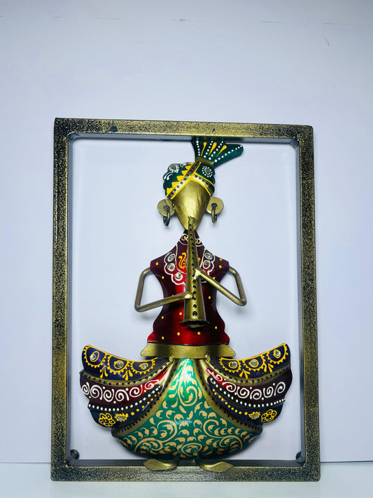 Handcrafted Metallic Tribal Musician Wall Hanging