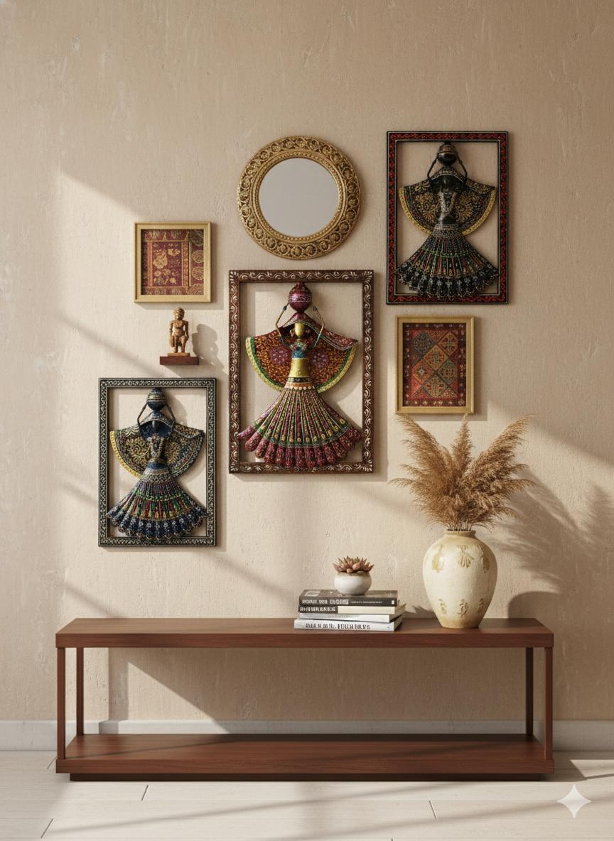 Handcrafted Metallic Folk Lady Wall Hanging Decor