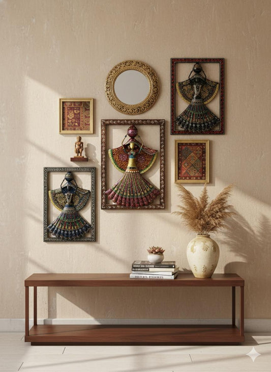 Handcrafted Metallic Folk Lady Wall Hanging Decor