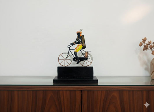 Handcrafted Bastar Tribal Metal Art – Tribal Man on Bicycle Showpiece
