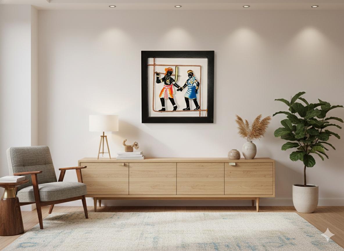 Handcrafted Tribal Metal Wall Art – Couple with Plough