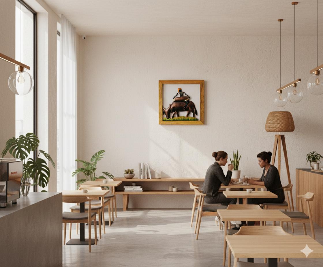 Handcrafted Tribal Metal Wall Art – Musician on Bull