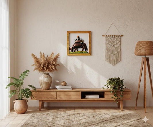 Handcrafted Tribal Metal Wall Art – Musician on Bull