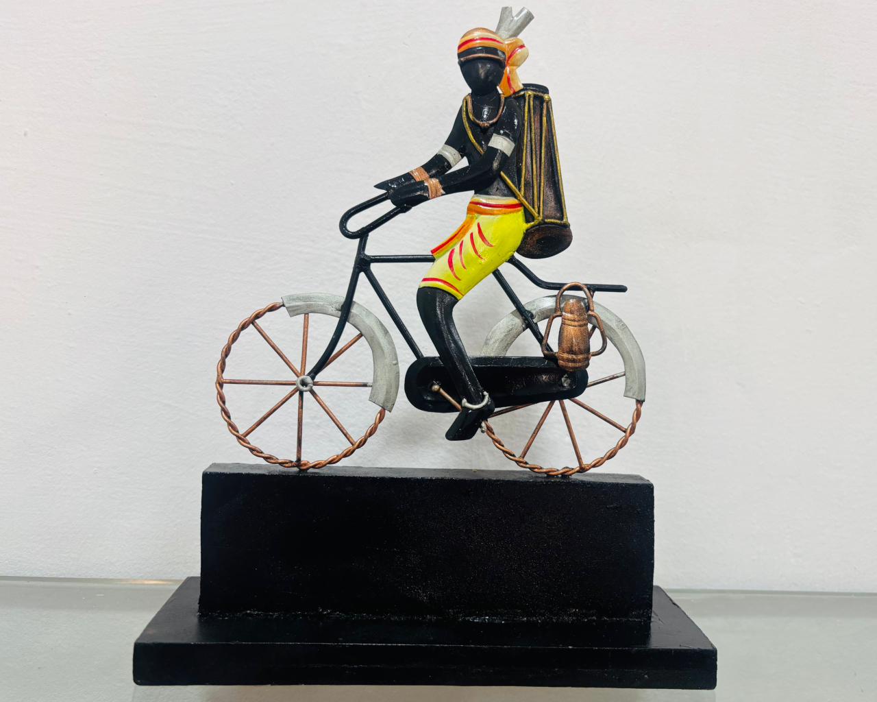 Handcrafted Bastar Tribal Metal Art – Tribal Man on Bicycle Showpiece
