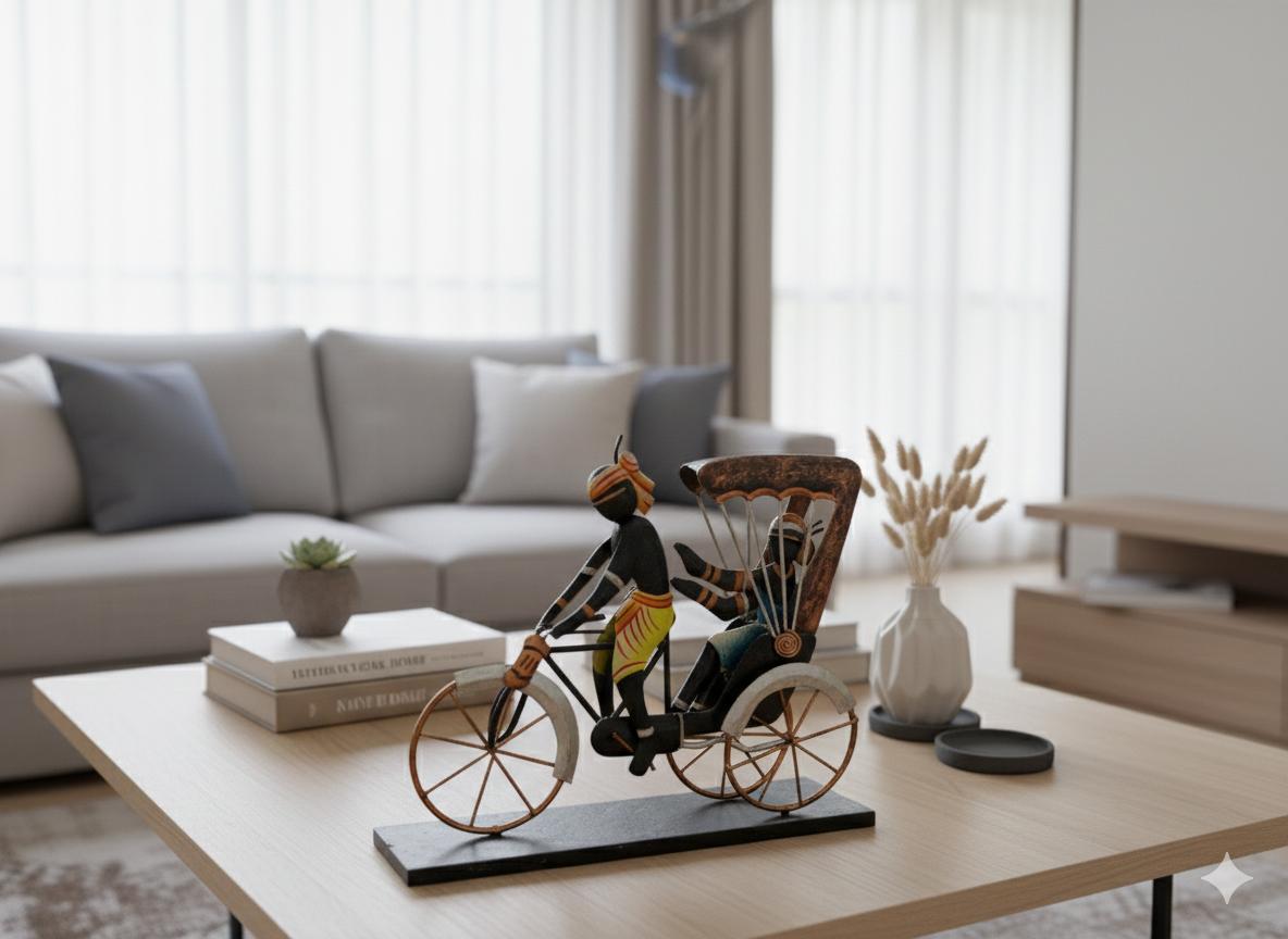 Handcrafted Bastar Tribal Metal Art –  Cycle Rickshaw Showpiece