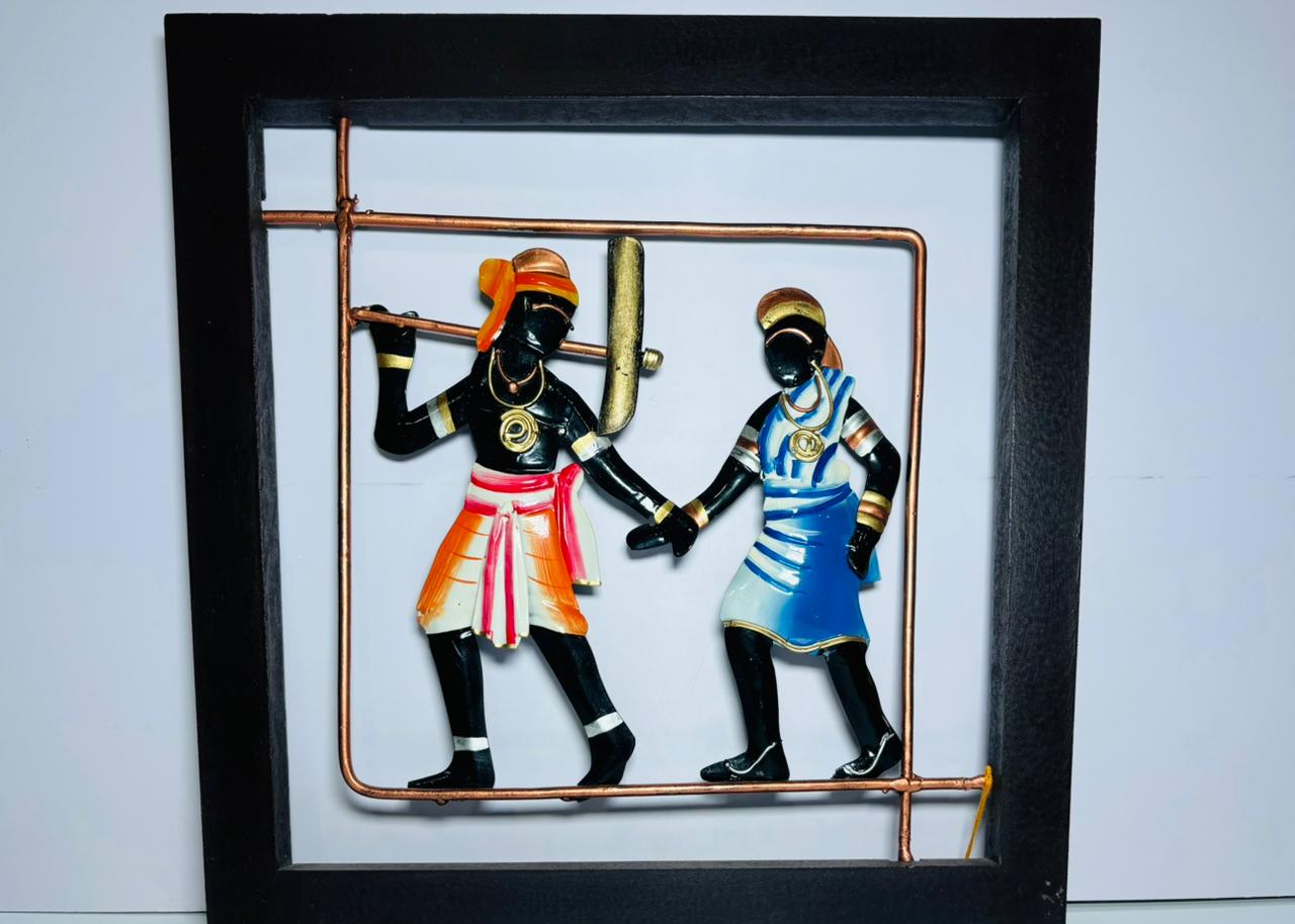 Handcrafted Tribal Metal Wall Art – Couple with Plough