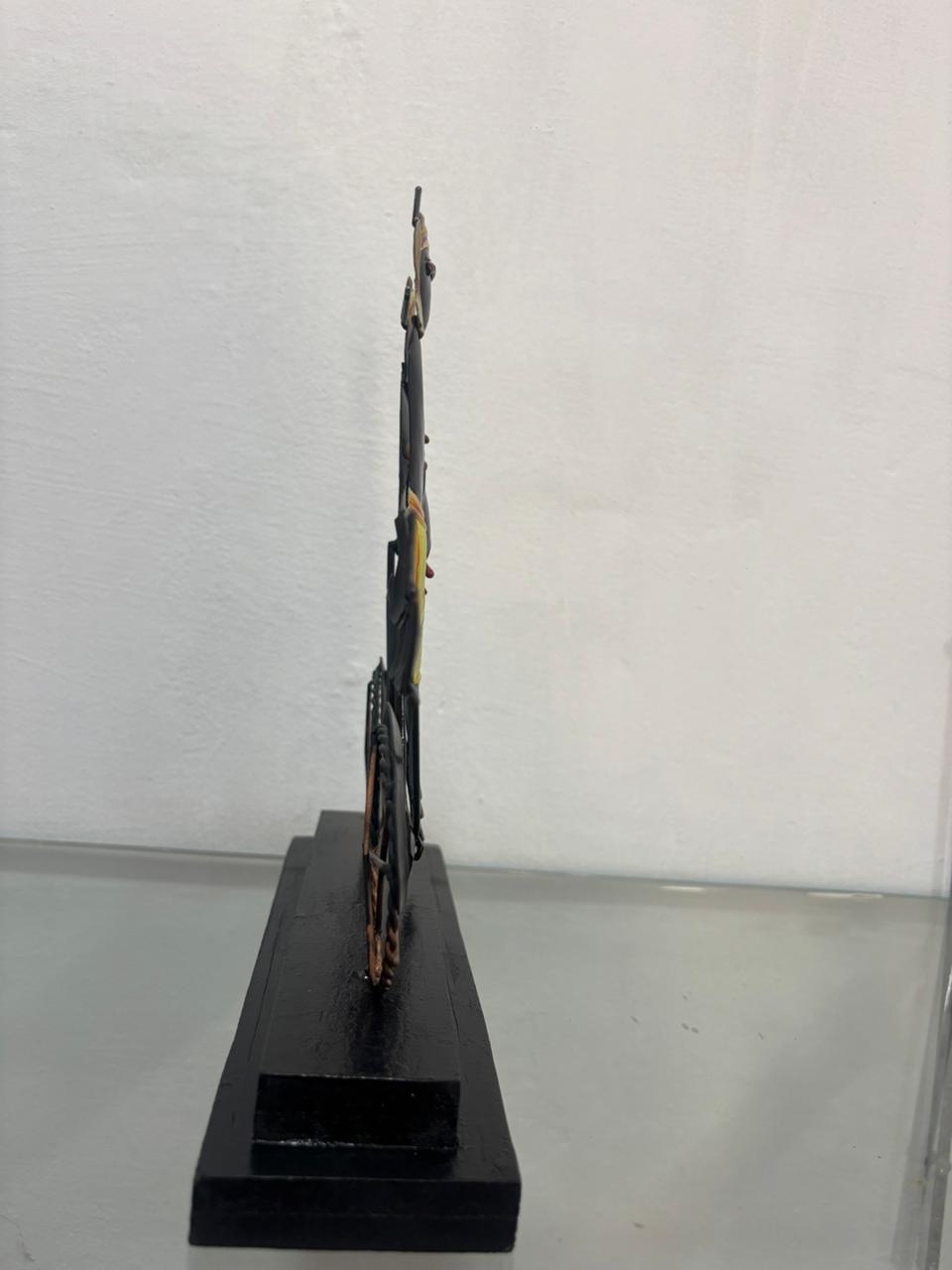 Handcrafted Bastar Tribal Couple on Bicycle Metal Art Showpiece