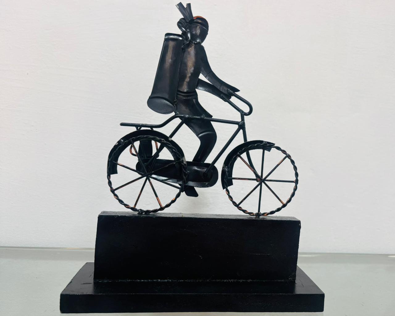 Handcrafted Bastar Tribal Metal Art – Tribal Man on Bicycle Showpiece