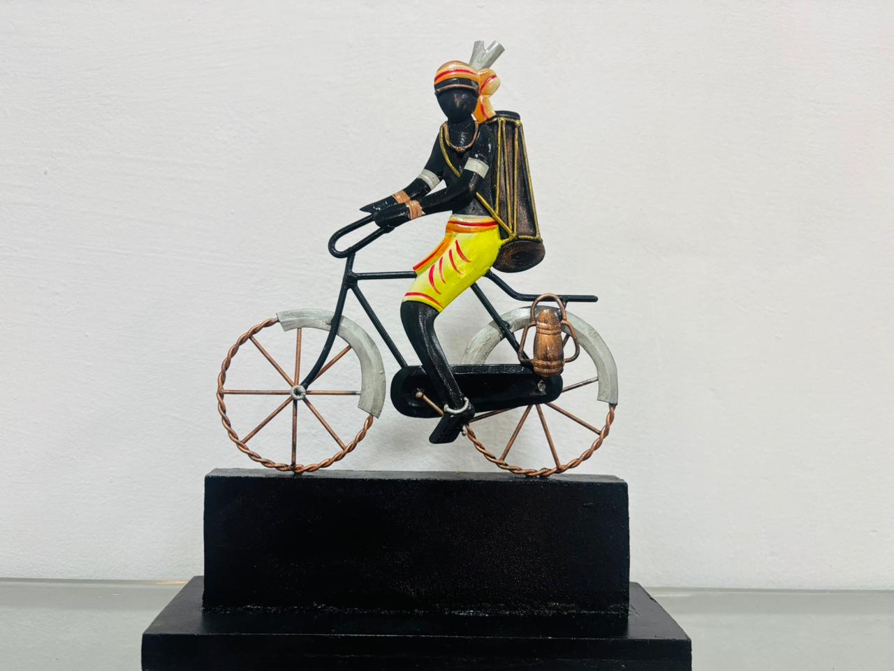 Handcrafted Bastar Tribal Metal Art – Tribal Man on Bicycle Showpiece