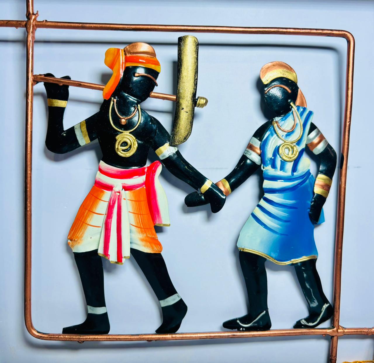 Handcrafted Tribal Metal Wall Art – Couple with Plough