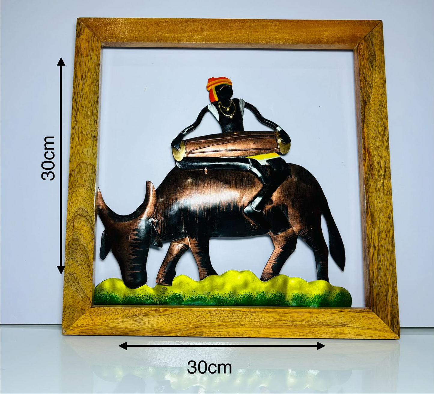 Handcrafted Tribal Metal Wall Art – Musician on Bull